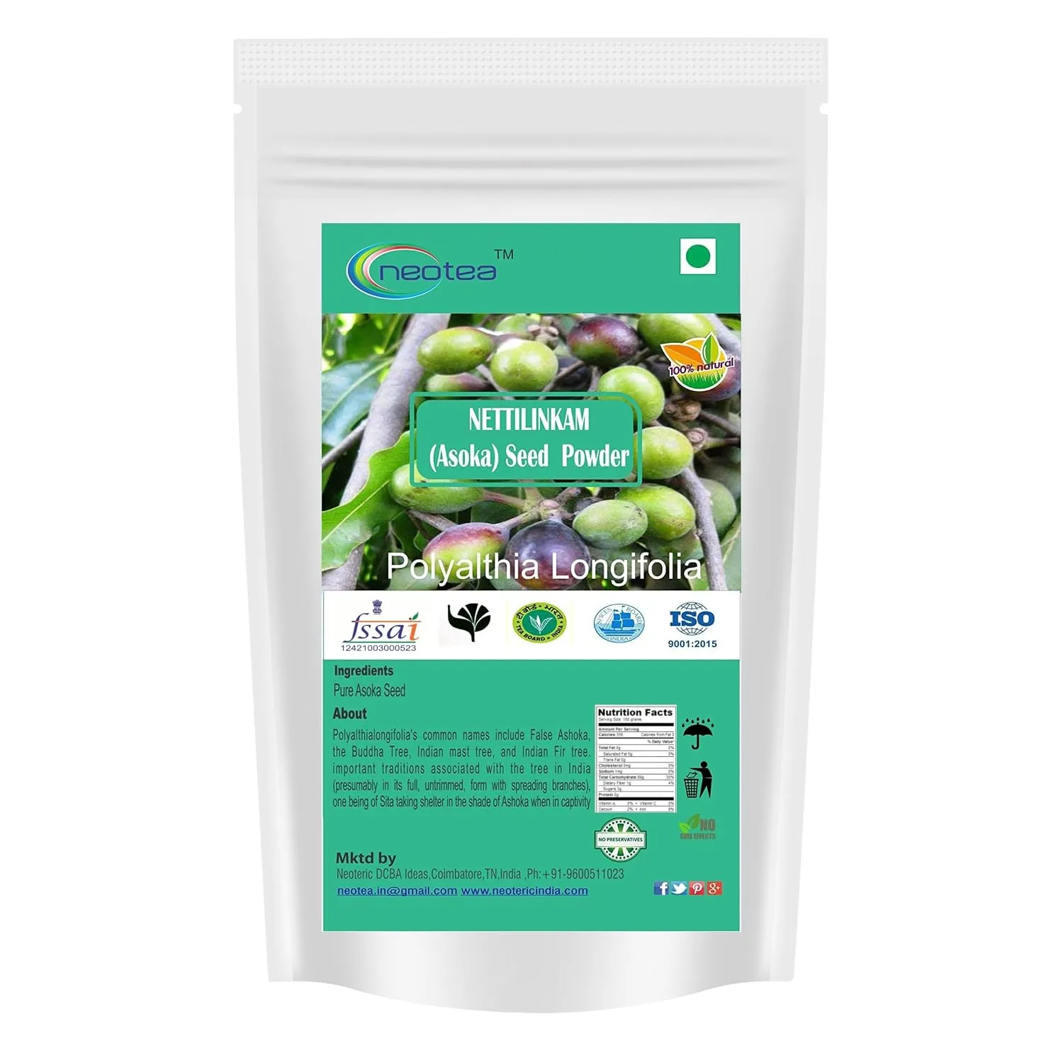 Flax Nettilinkam Powder | Ashoka & Polyalthia Longifolia Seed Herbal Powder | 100% Natural & Pure | Ayurvedic Remedy for Health & Wellness | Chemical-Free, Non-GMO