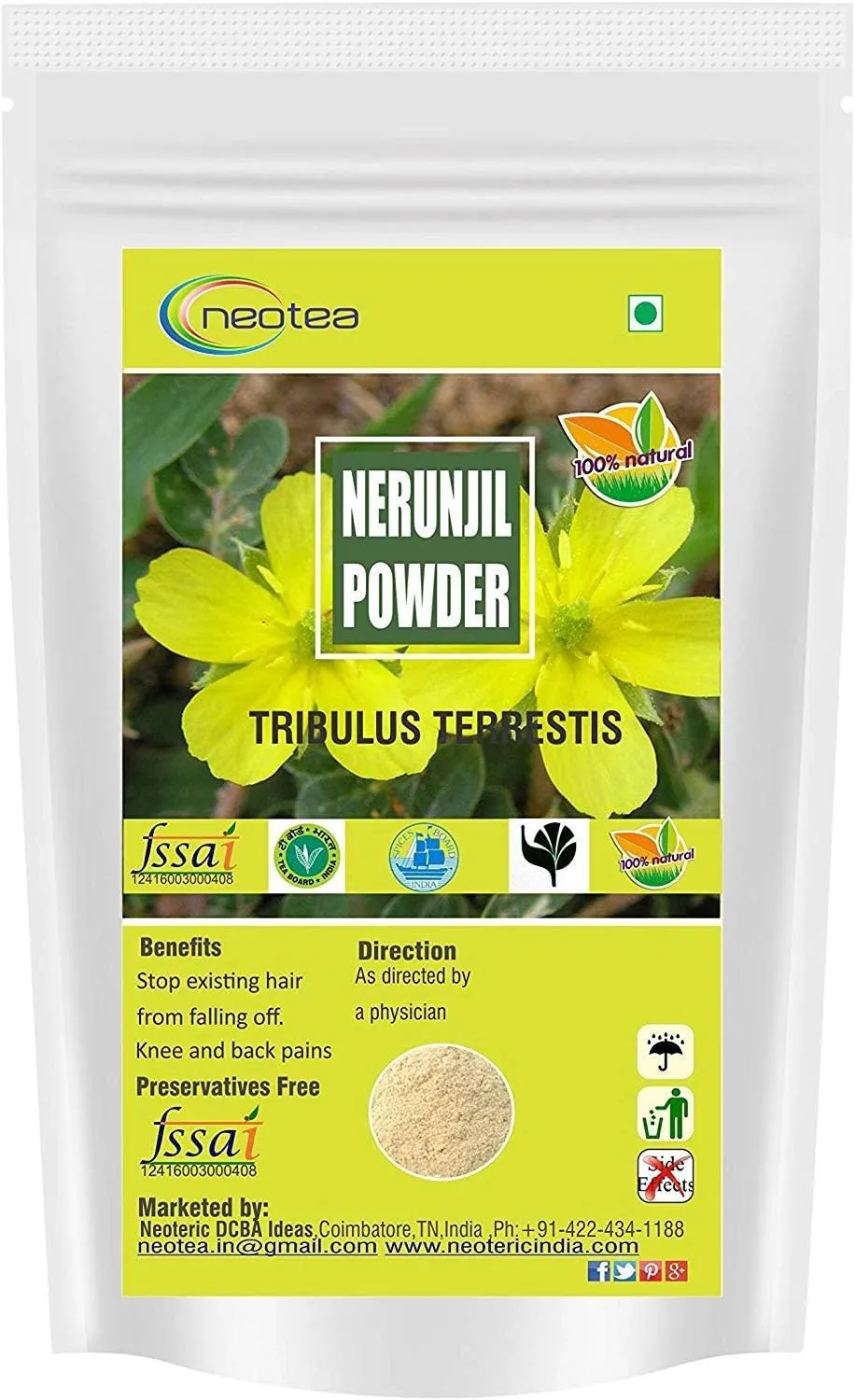 Nerunjil Powder (Tribulus terrestris) | 100% Natural Dried Nerunjil Herbal Powder | Finely Ground Traditional Botanical Ingredient | Carefully Processed & Packed for Everyday Use