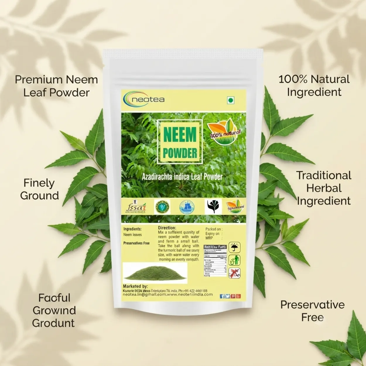 Neem Leaf Powder 100% Natural & Pure Neem Patta Powder, Herbal Ayurvedic Wellness Powder, Traditionally Used Neem Leaves, For Daily Wellness & Personal Care