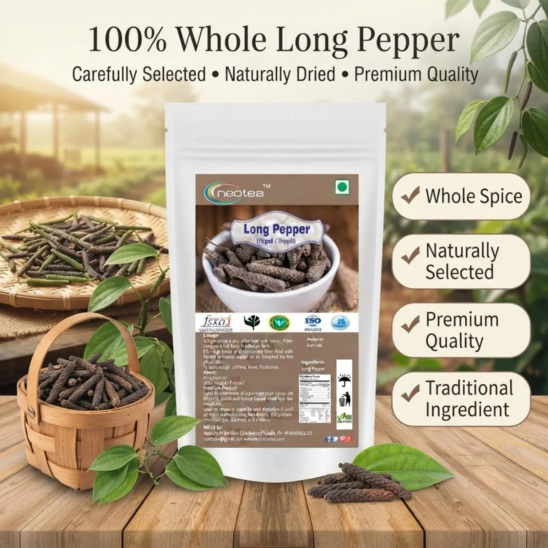 Long Pepper (Pippali) Powder | Piper Longum | 100% Natural Herbal Spice | Traditionally Used Indian Spice | Aromatic & Flavorful Ingredient for Cooking, Beverages & Homemade Preparations