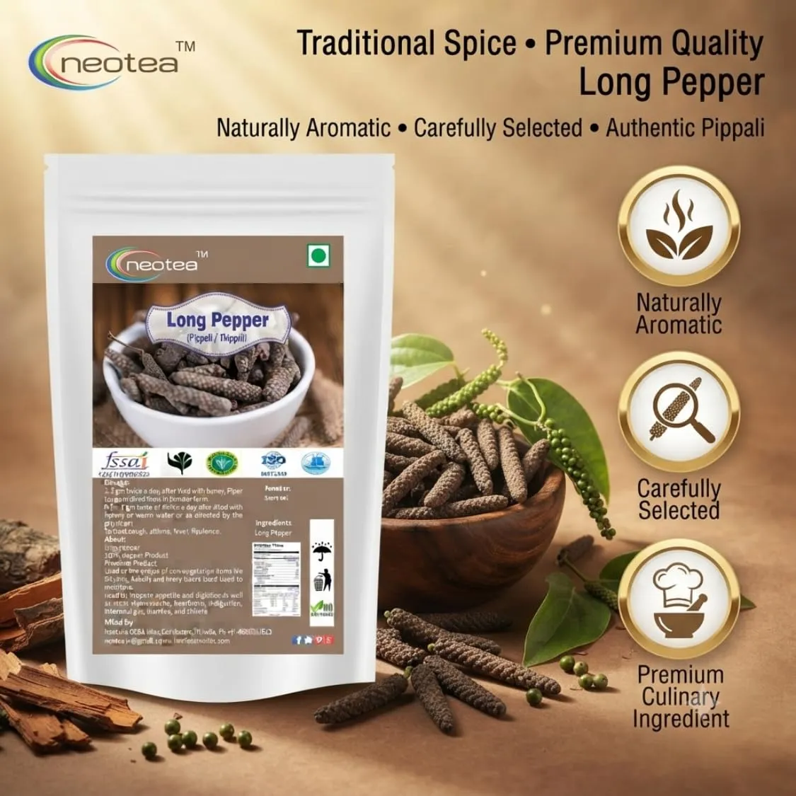 Long Pepper (Pippali) Powder | Piper Longum | 100% Natural Herbal Spice | Traditionally Used Indian Spice | Aromatic & Flavorful Ingredient for Cooking, Beverages & Homemade Preparations