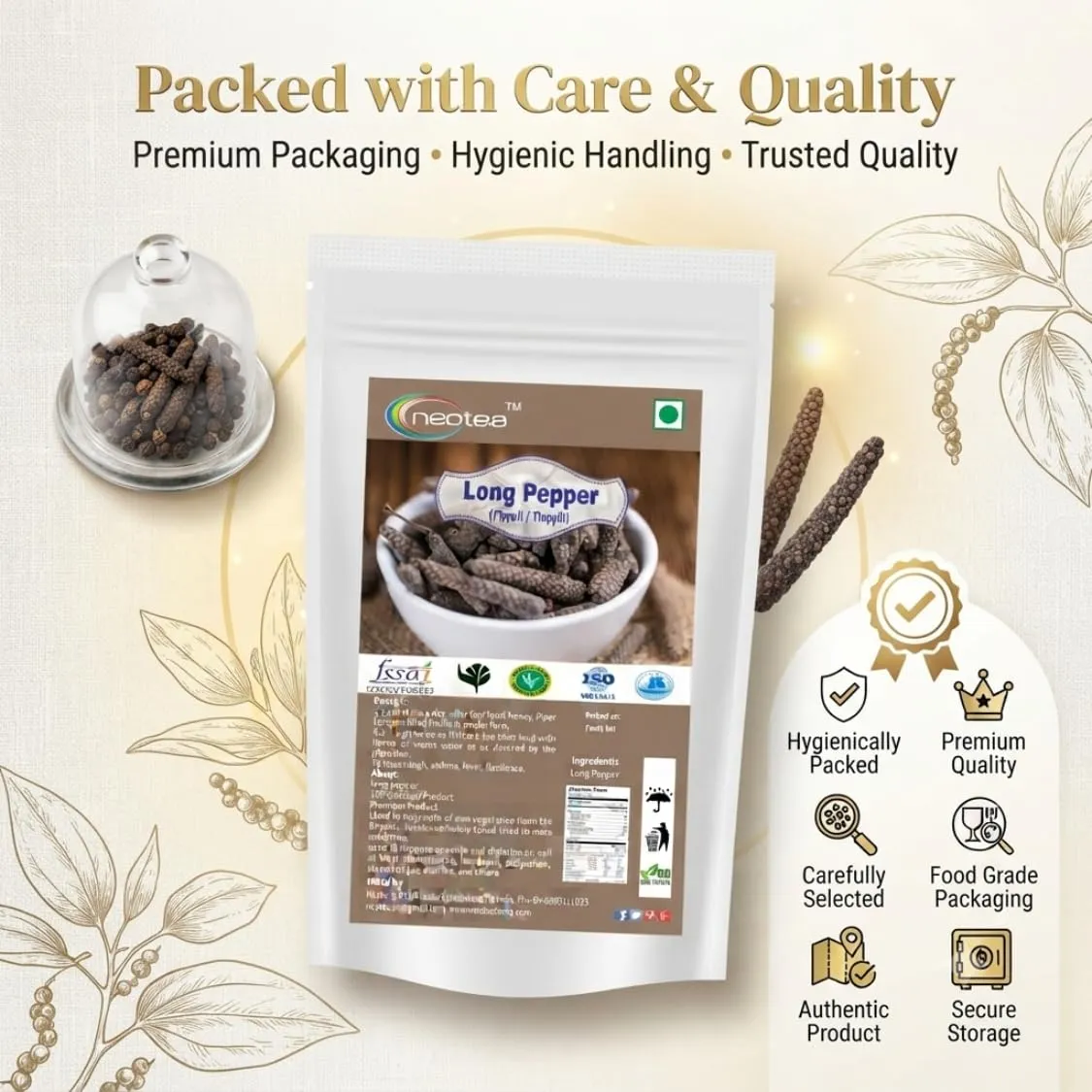 Long Pepper (Pippali) Powder | Piper Longum | 100% Natural Herbal Spice | Traditionally Used Indian Spice | Aromatic & Flavorful Ingredient for Cooking, Beverages & Homemade Preparations