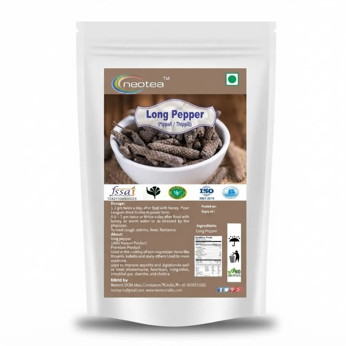 Long Pepper (Pippali) Powder | Piper Longum | 100% Natural Herbal Spice | Traditionally Used Indian Spice | Aromatic & Flavorful Ingredient for Cooking, Beverages & Homemade Preparations
