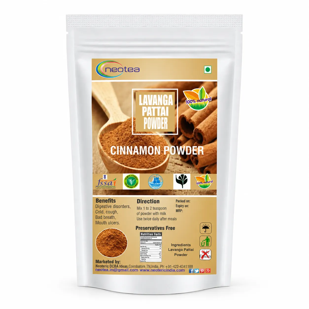 Cinnamon Powder 100% Natural Dalchini Powder | Pure Ceylon Cinnamon Spice for Tea, Cooking, Baking & Wellness | Aromatic Cinnamon Powder for Daily Use