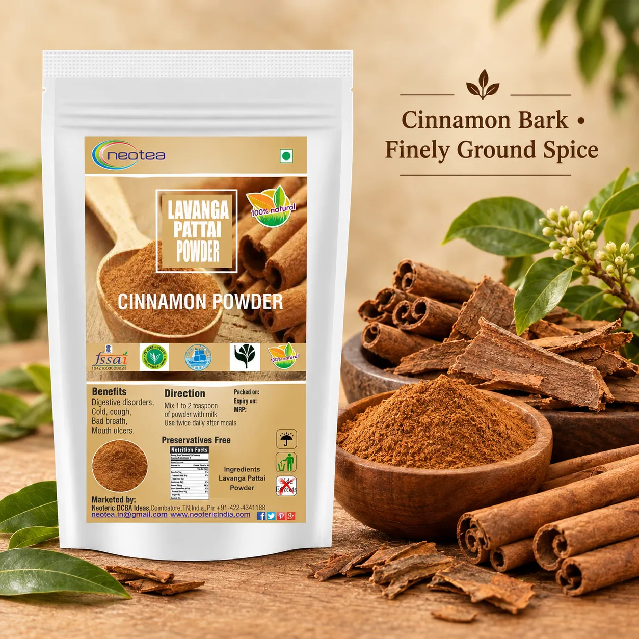 Cinnamon Powder 100% Natural Dalchini Powder | Pure Ceylon Cinnamon Spice for Tea, Cooking, Baking & Wellness | Aromatic Cinnamon Powder for Daily Use