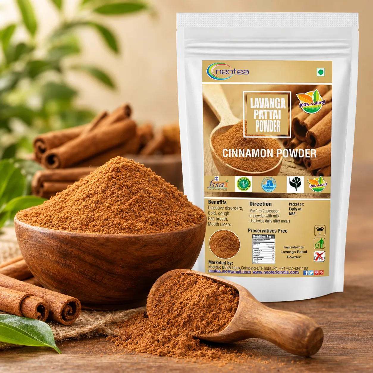 Cinnamon Powder 100% Natural Dalchini Powder | Pure Ceylon Cinnamon Spice for Tea, Cooking, Baking & Wellness | Aromatic Cinnamon Powder for Daily Use
