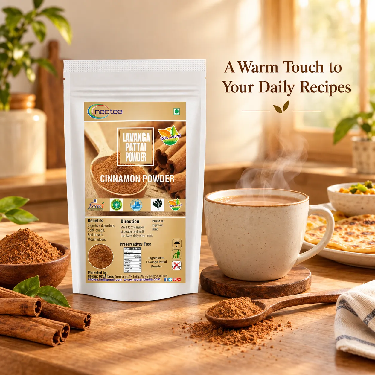 Cinnamon Powder 100% Natural Dalchini Powder | Pure Ceylon Cinnamon Spice for Tea, Cooking, Baking & Wellness | Aromatic Cinnamon Powder for Daily Use