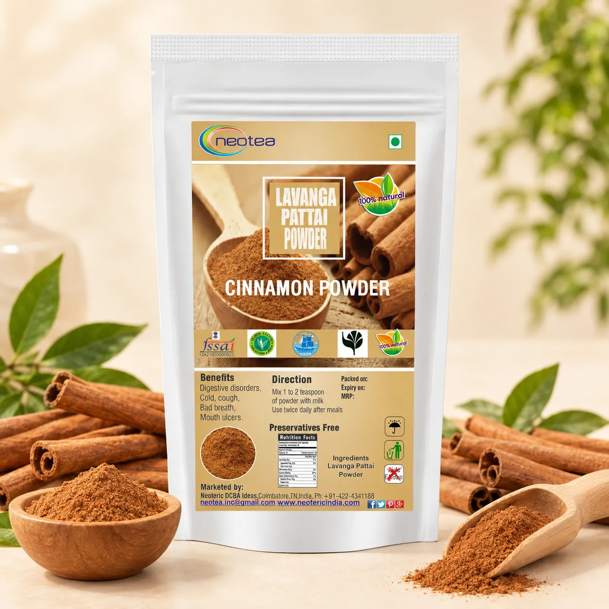 Cinnamon Powder 100% Natural Dalchini Powder | Pure Ceylon Cinnamon Spice for Tea, Cooking, Baking & Wellness | Aromatic Cinnamon Powder for Daily Use