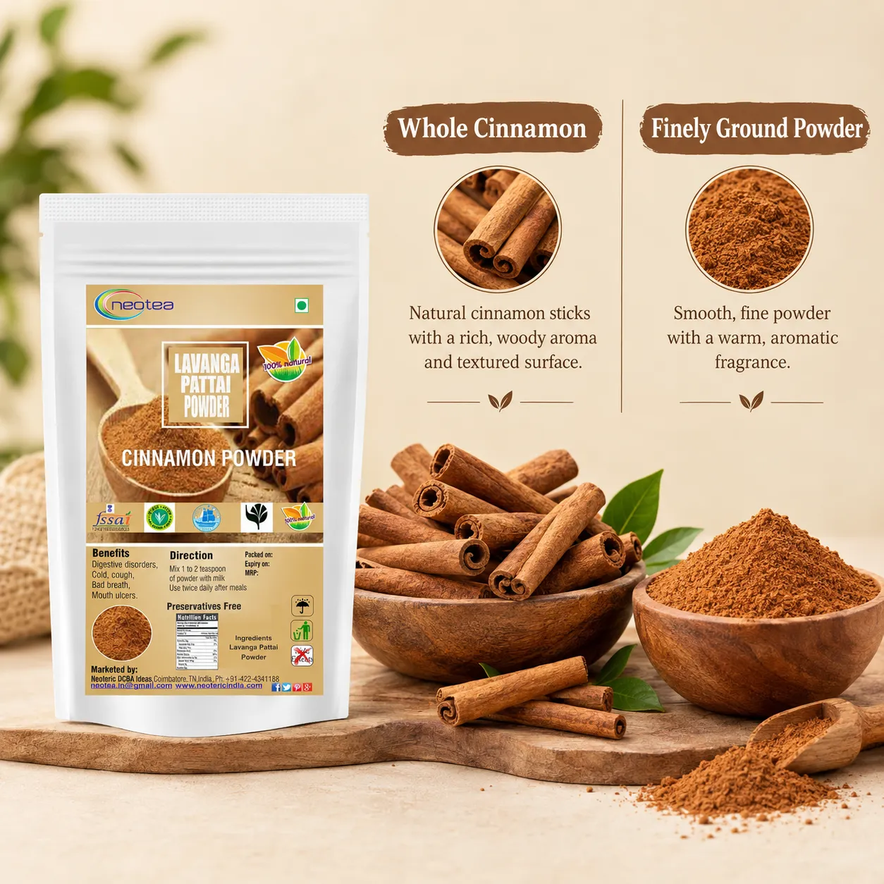 Cinnamon Powder 100% Natural Dalchini Powder | Pure Ceylon Cinnamon Spice for Tea, Cooking, Baking & Wellness | Aromatic Cinnamon Powder for Daily Use