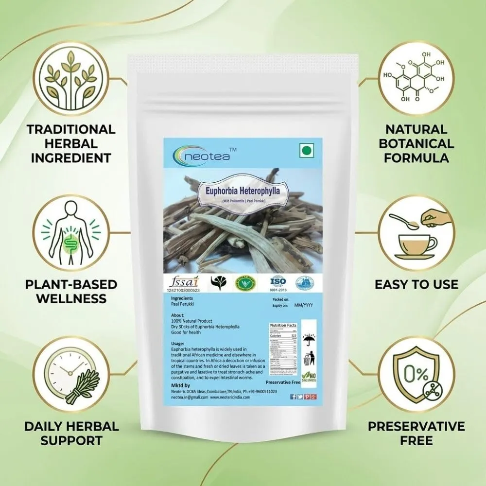 Paal Perukki (Wild Poinsettia/Euphorbia Heterophylla), – Natural Herbal Powder for Digestive Health, Detox, and Wellness – Pure, Dried Wild Poinsettia for Ayurvedic Use and Medicinal Remedies