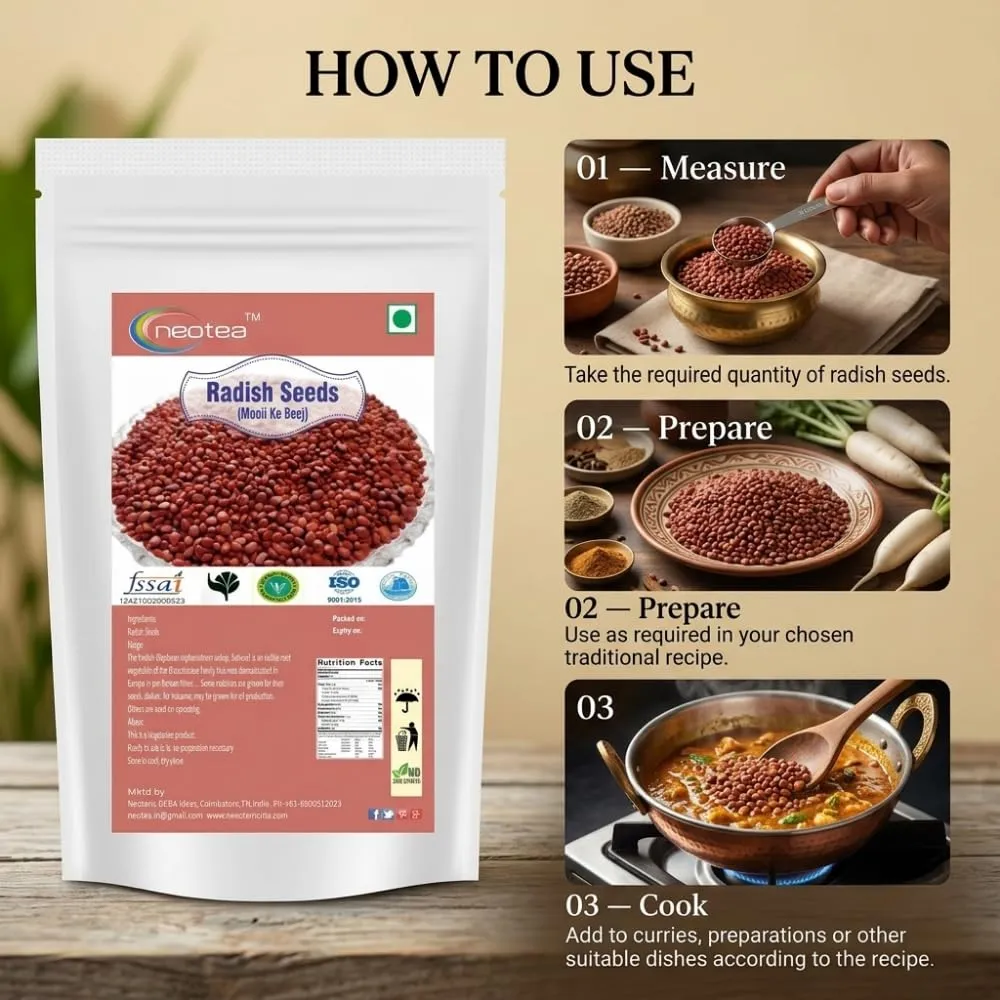 Radish Seeds (Mullangi Vidhai) | 100% Natural Whole Radish Seeds | Carefully Selected & Hygienically Packed | Traditional Ingredient for Everyday Cooking & Herbal Preparations | Premium Quality