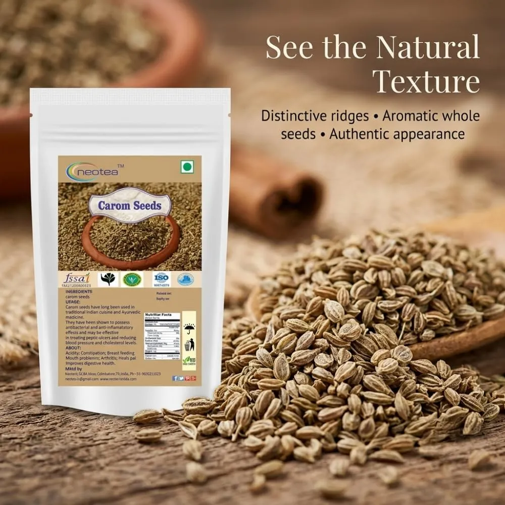 Carom Seeds (Ajwain) | 100% Natural Whole Carom Seeds | Premium Quality Ajwain for Cooking, Seasoning & Traditional Recipes | Aromatic Indian Spice for Everyday Kitchen Use | Carefully Packed