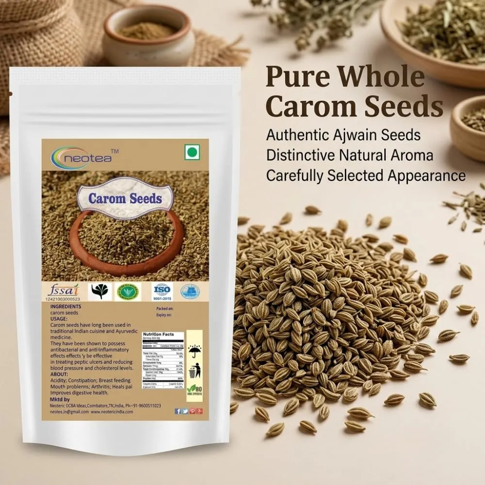 Carom Seeds (Ajwain) | 100% Natural Whole Carom Seeds | Premium Quality Ajwain for Cooking, Seasoning & Traditional Recipes | Aromatic Indian Spice for Everyday Kitchen Use | Carefully Packed