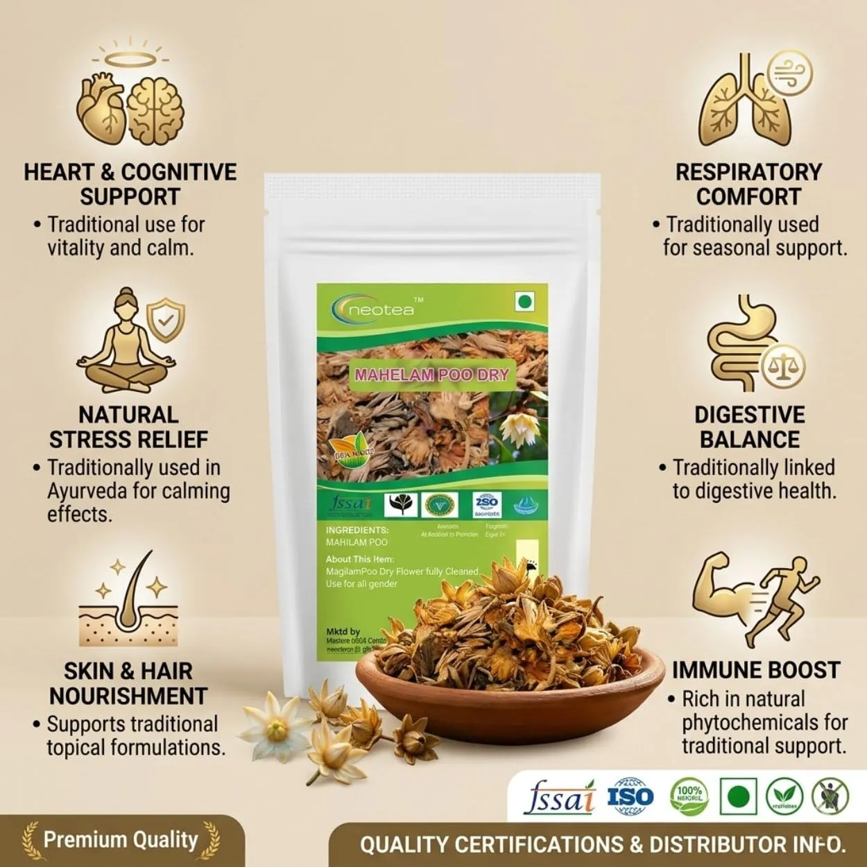 Dried Magilam Poo (Maul Sari) Flower | Spanish Cherry Flower ,100% Pure & Natural, Ayurvedic Herb for Wellness, Skin Health, Detox, and Culinary Uses