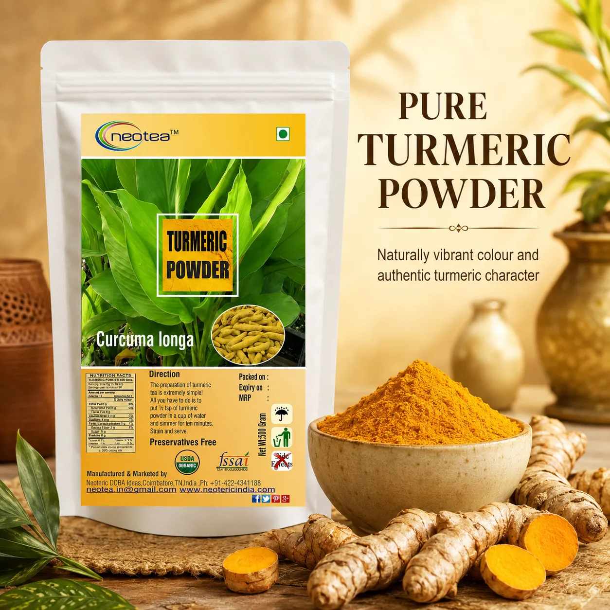Turmeric Powder | 100% Natural Haldi Powder | Pure Finely Ground Turmeric | Premium Quality Golden Yellow Spice for Indian Cooking, Curries, Rice, Dal, Traditional Recipes & Daily Wellness