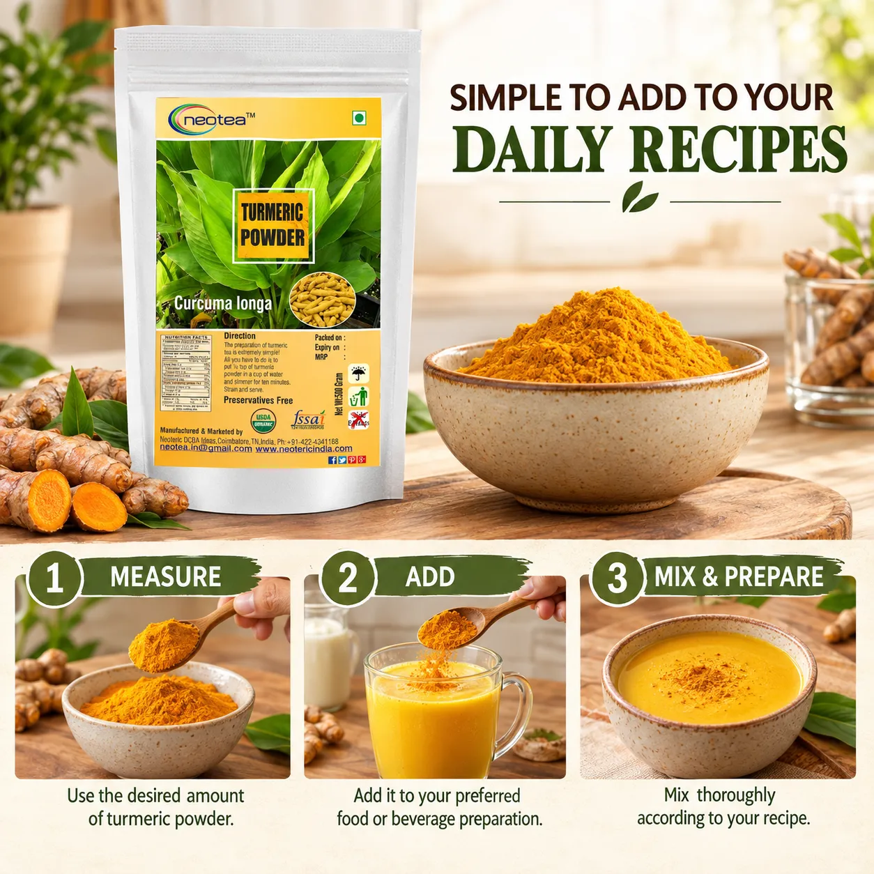 Turmeric Powder | 100% Natural Haldi Powder | Pure Finely Ground Turmeric | Premium Quality Golden Yellow Spice for Indian Cooking, Curries, Rice, Dal, Traditional Recipes & Daily Wellness