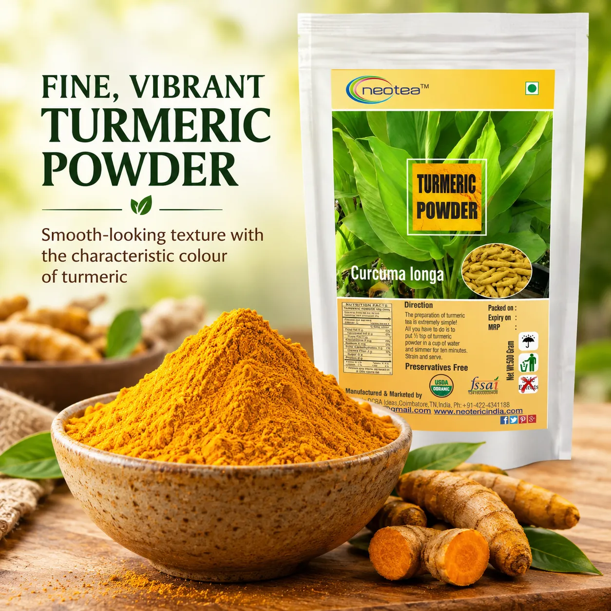 Turmeric Powder | 100% Natural Haldi Powder | Pure Finely Ground Turmeric | Premium Quality Golden Yellow Spice for Indian Cooking, Curries, Rice, Dal, Traditional Recipes & Daily Wellness