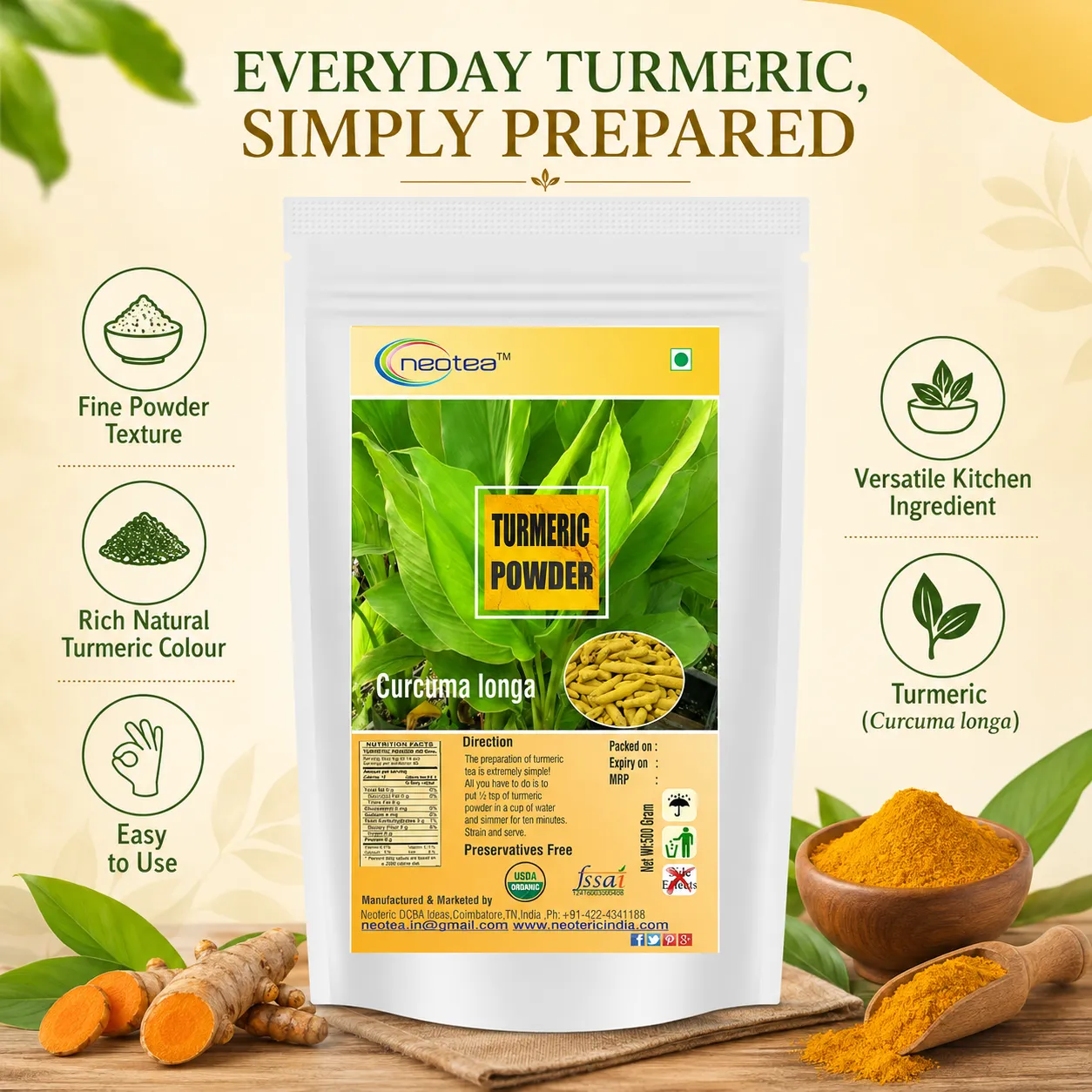 Turmeric Powder | 100% Natural Haldi Powder | Pure Finely Ground Turmeric | Premium Quality Golden Yellow Spice for Indian Cooking, Curries, Rice, Dal, Traditional Recipes & Daily Wellness