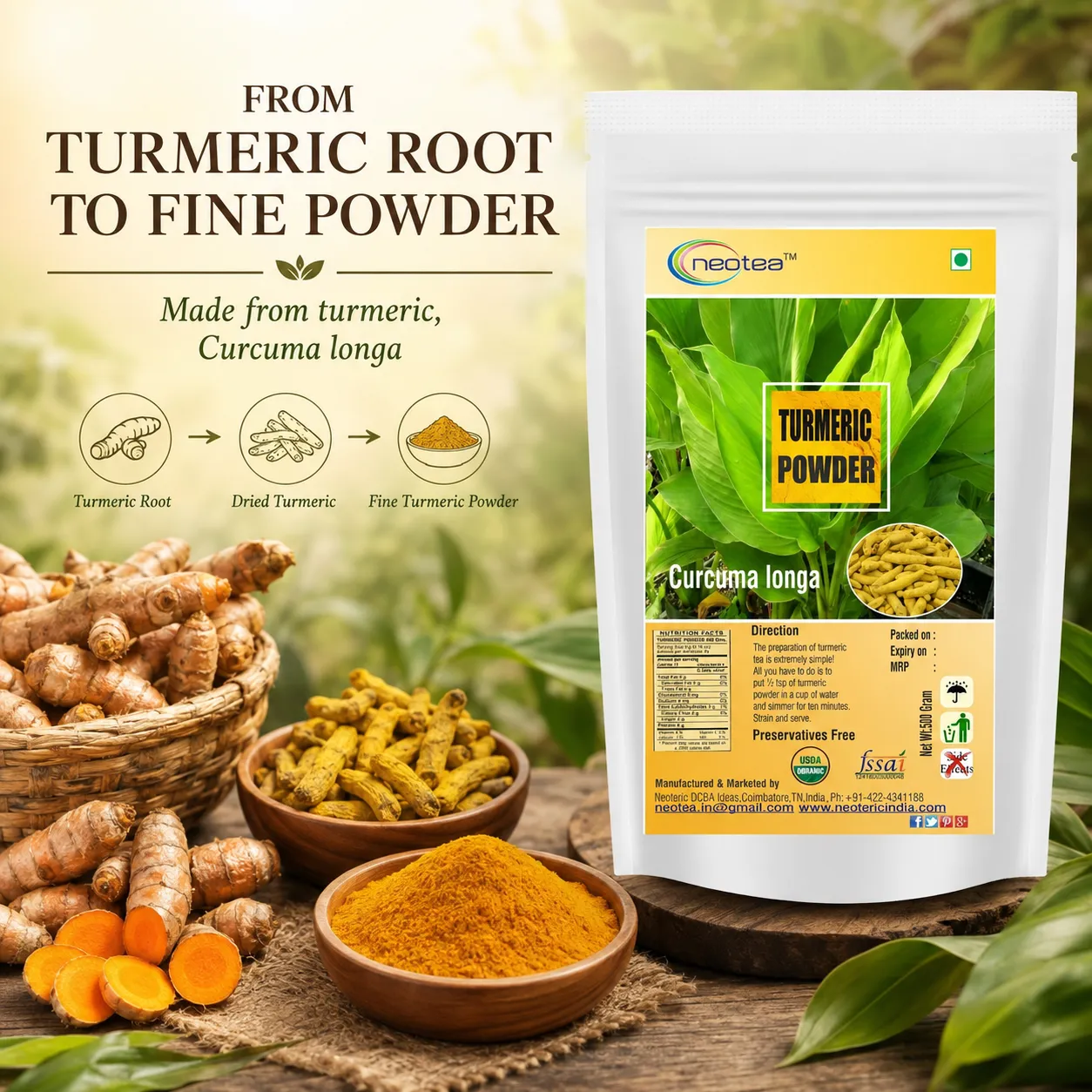Turmeric Powder | 100% Natural Haldi Powder | Pure Finely Ground Turmeric | Premium Quality Golden Yellow Spice for Indian Cooking, Curries, Rice, Dal, Traditional Recipes & Daily Wellness