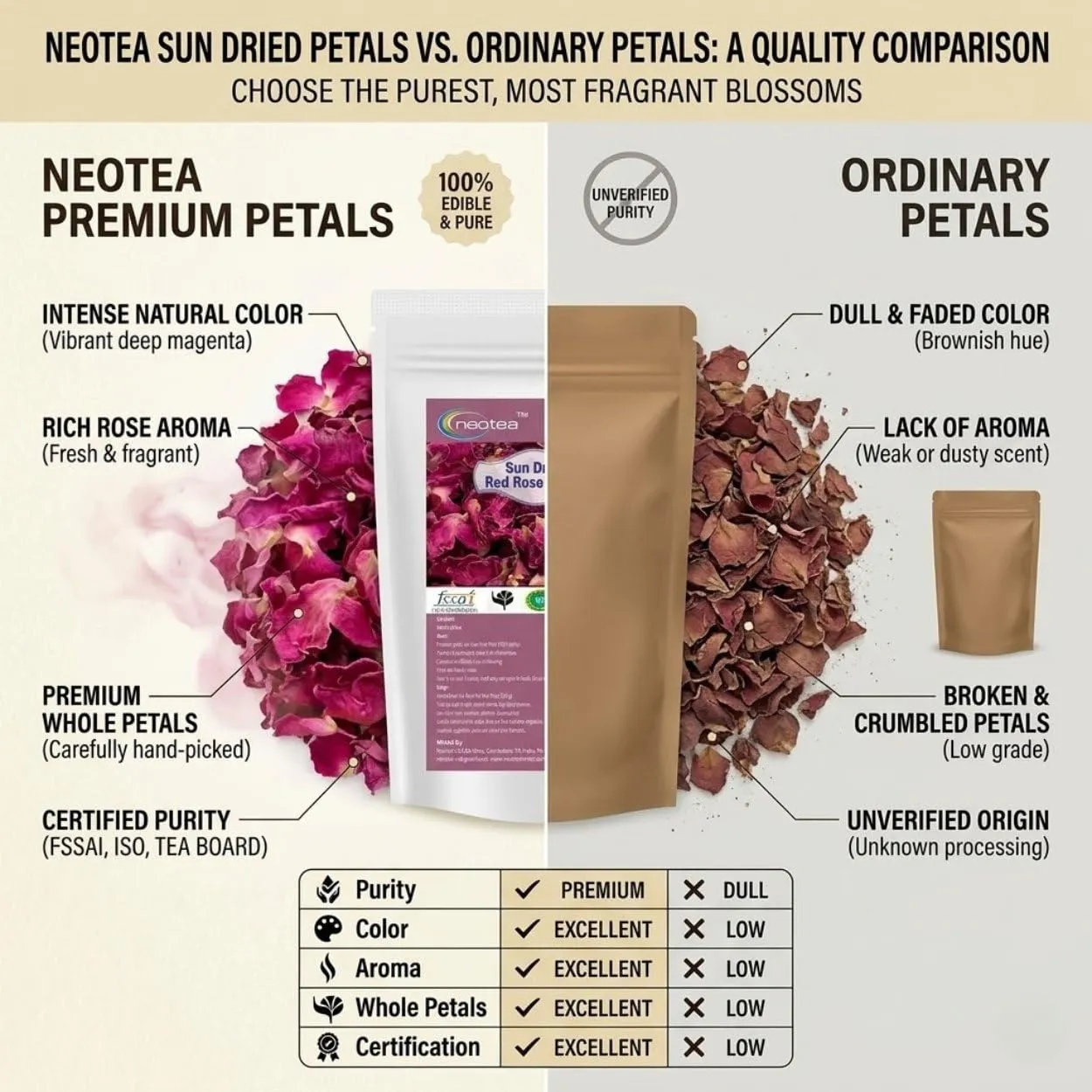 Dried Red Rose Petals 100% Natural Premium Quality Whole Rose Petals for Tea, Potpourri, Crafts, Decorations, DIY Projects, Floral Blends & Everyday Home Use