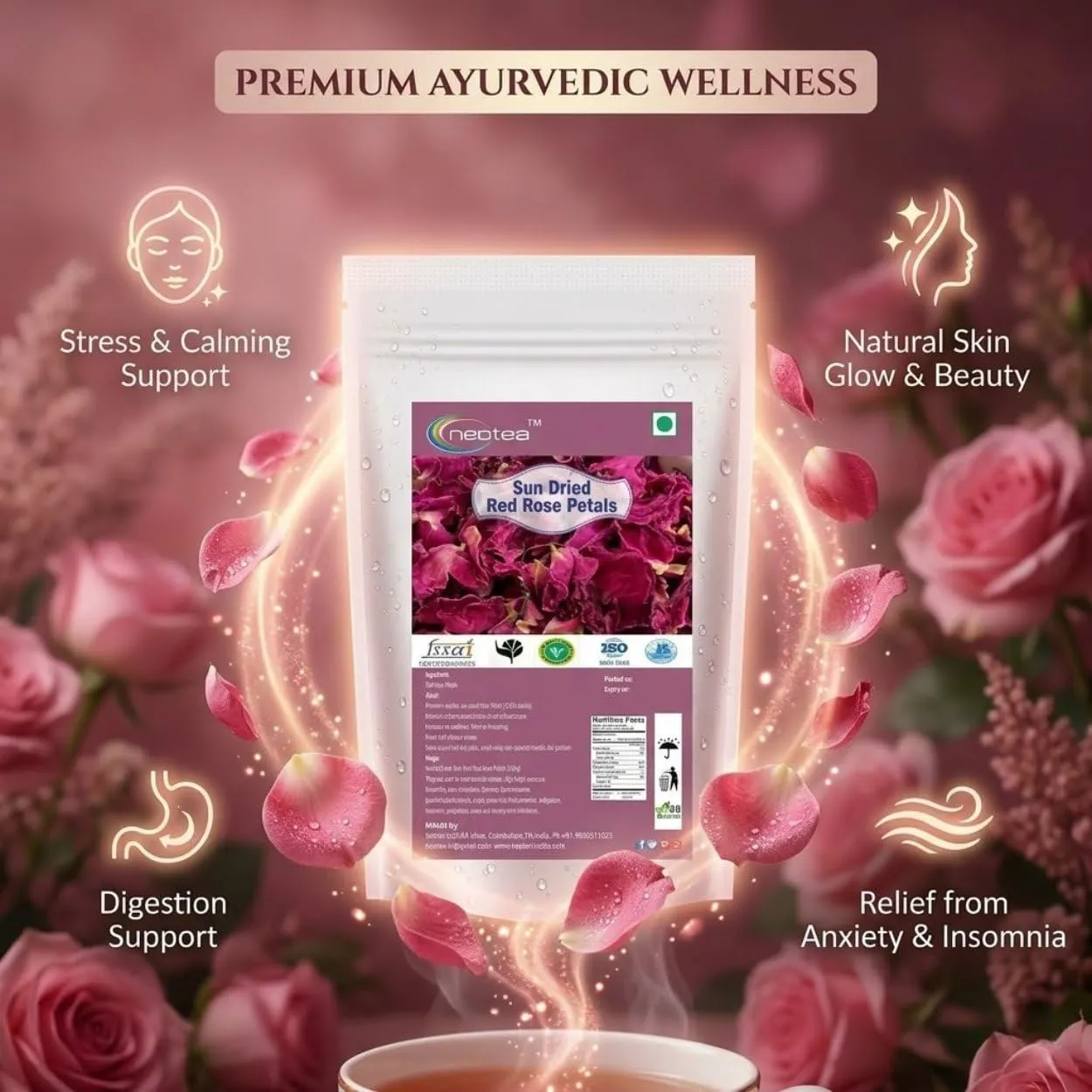 Dried Red Rose Petals 100% Natural Premium Quality Whole Rose Petals for Tea, Potpourri, Crafts, Decorations, DIY Projects, Floral Blends & Everyday Home Use