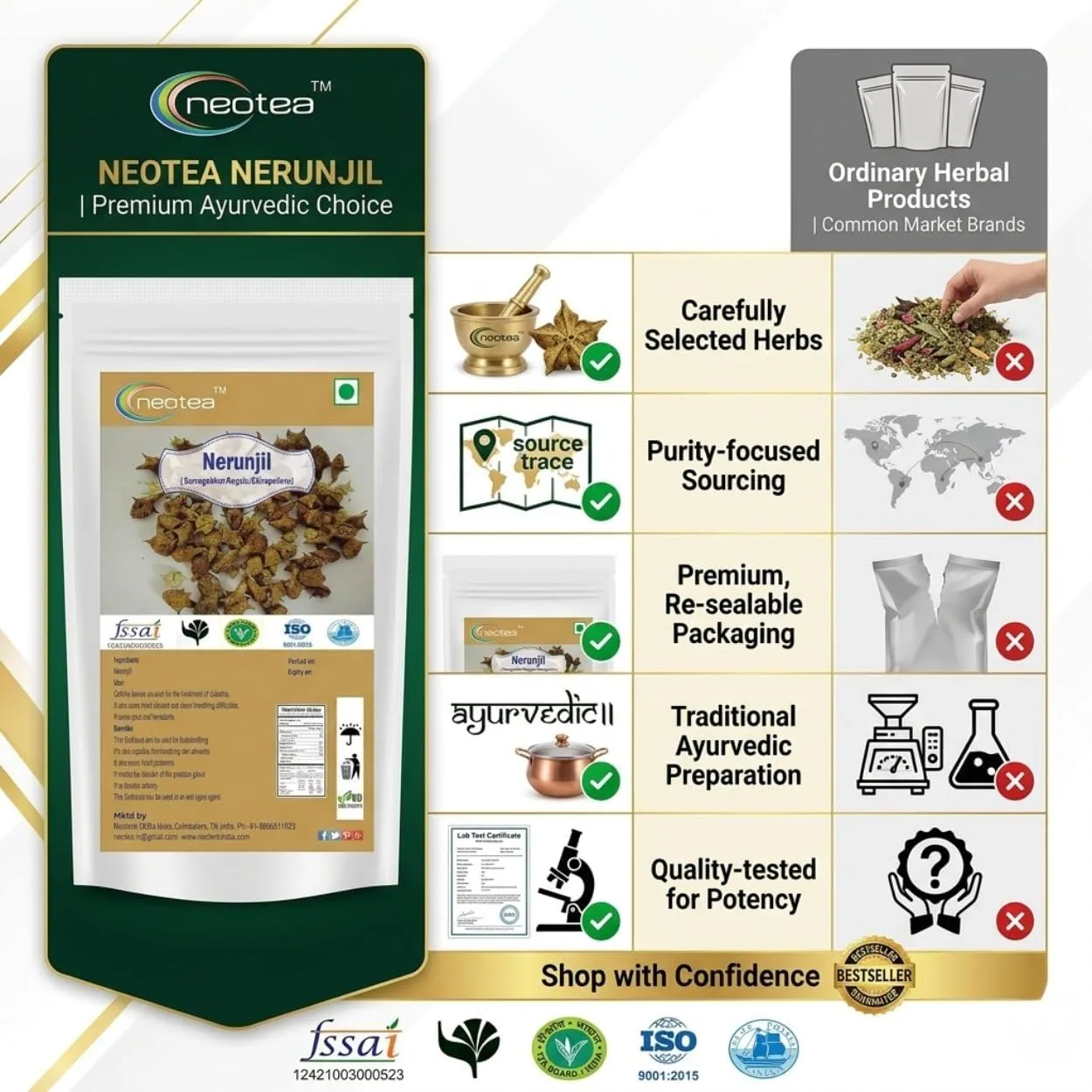 Nerunjil Whole Herb | 100% Natural Dried Nerunjil Plant | Traditional Indian Herbal Ingredient | Carefully Selected & Naturally Dried Raw Herb | For Traditional Preparations