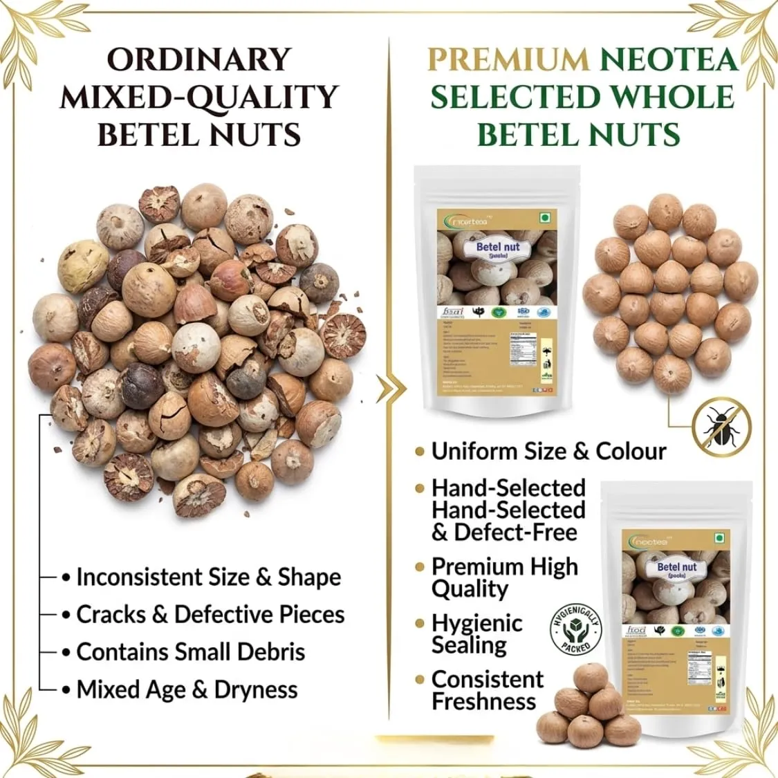 Pakku Areca Nut | Natural Dried Betel Nut Pieces | Traditional Indian Areca Nut for Paan & Cultural Preparations | Carefully Selected, Clean & Hygienically Packed | Premium Quality