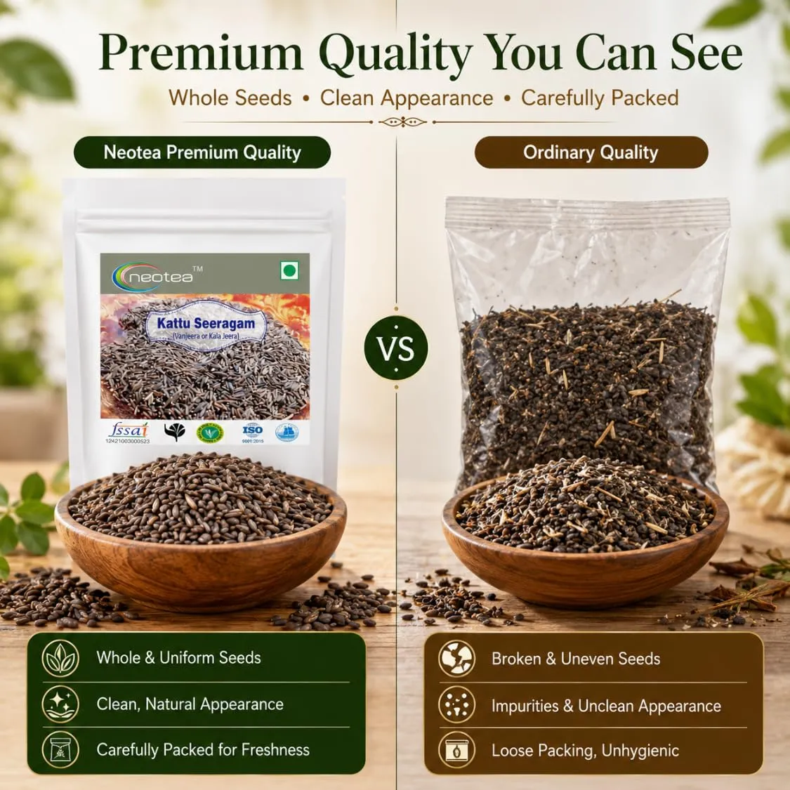 Kattu Seeragam Seeds | Wild Cumin Seeds | Natural Whole Kattu Seeragam | Aromatic Spice for Traditional Cooking, Herbal Preparations & Everyday Kitchen Use | Carefully Packed Quality