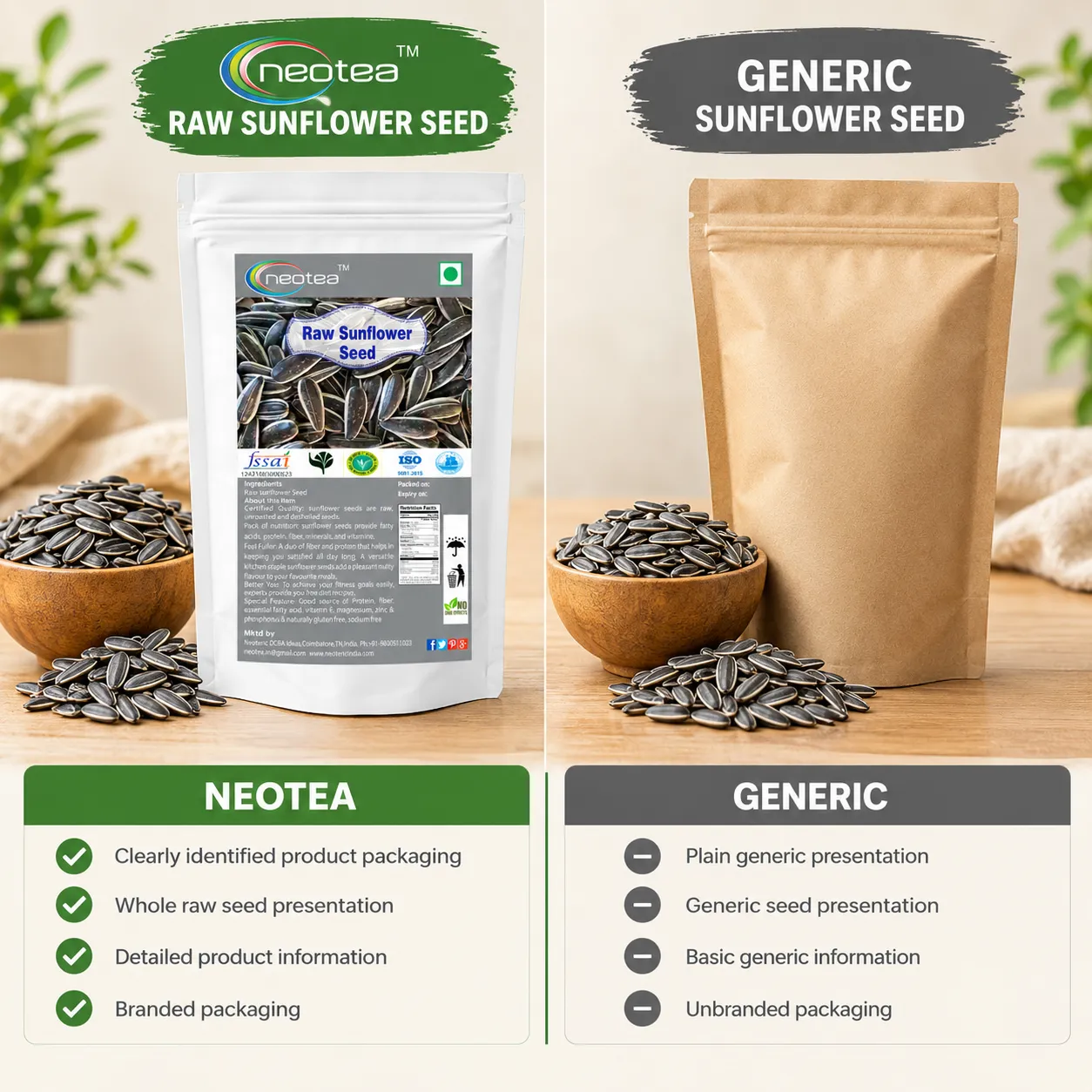 Sunflower Seeds 100% Natural Raw Whole Seeds | Premium Quality Hulled-Free Sunflower Seeds for Everyday Cooking, Snacking, Baking, Salads & Homemade Recipes | Carefully Cleaned & Packed