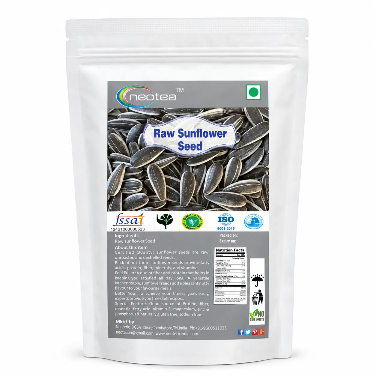 Sunflower Seeds 100% Natural Raw Whole Seeds | Premium Quality Hulled-Free Sunflower Seeds for Everyday Cooking, Snacking, Baking, Salads & Homemade Recipes | Carefully Cleaned & Packed
