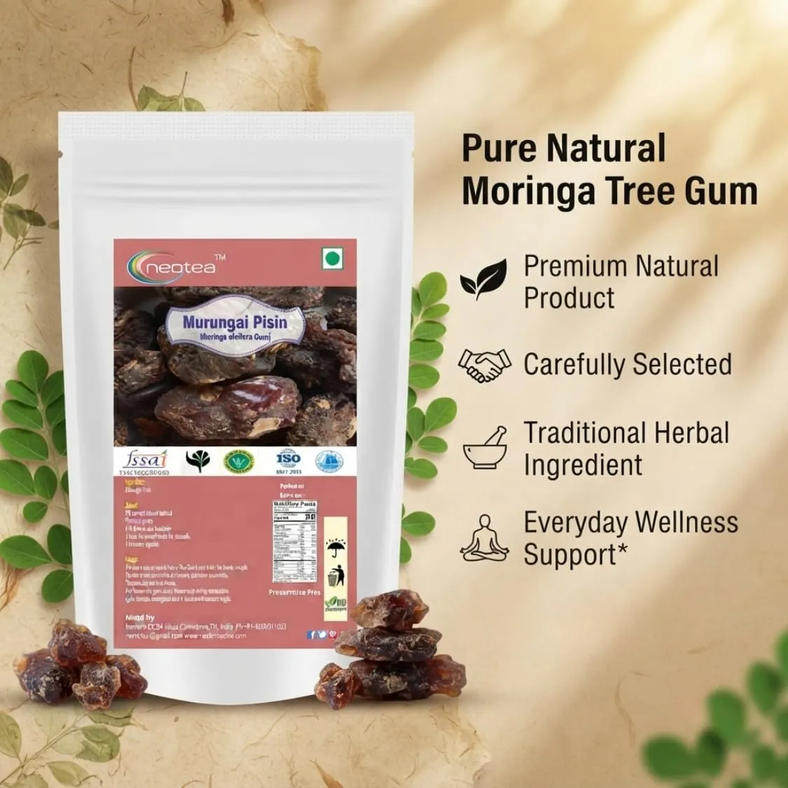 Murungai Pisin (Moringa Gum) Raw Herbal Resin | Natural Murungai Tree Gum | Traditionally Used Herbal Ingredient | Unprocessed Raw Resin | Carefully Collected & Packed