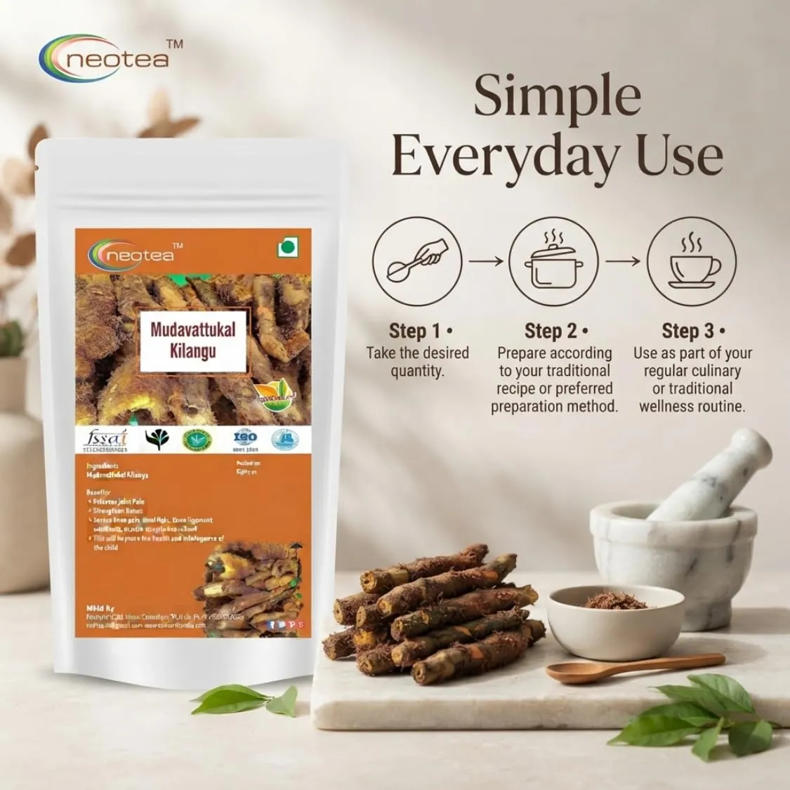 Mudavattukal Kilangu | 100% Natural Whole Dried Herbal Root | Raw Herbal Ingredient | Traditionally Used Indian Herb | Carefully Cleaned & Packed | No Added Preservatives