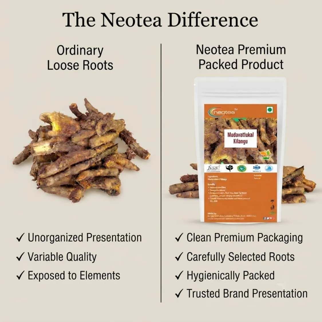 Mudavattukal Kilangu | 100% Natural Whole Dried Herbal Root | Raw Herbal Ingredient | Traditionally Used Indian Herb | Carefully Cleaned & Packed | No Added Preservatives