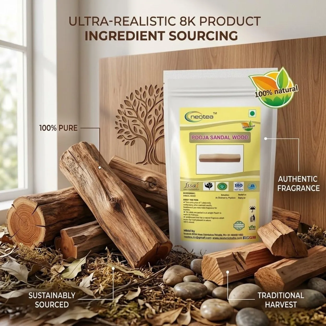Sandal Wood Raw Herbal | Natural Sandalwood Pieces for Traditional Use, Fragrance, DIY & Personal Care Routines | Carefully Selected Raw Sandal Wood | Premium Quality Herbal Ingredient