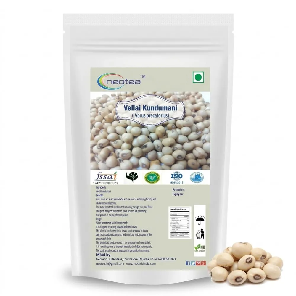 Vellai Kundumani Gulugunji Ratti Seeds | Abrus Precatorius White Variety | Natural, Raw & Unprocessed Seeds | Ideal for Traditional and Research Use | No Additives or Preservatives