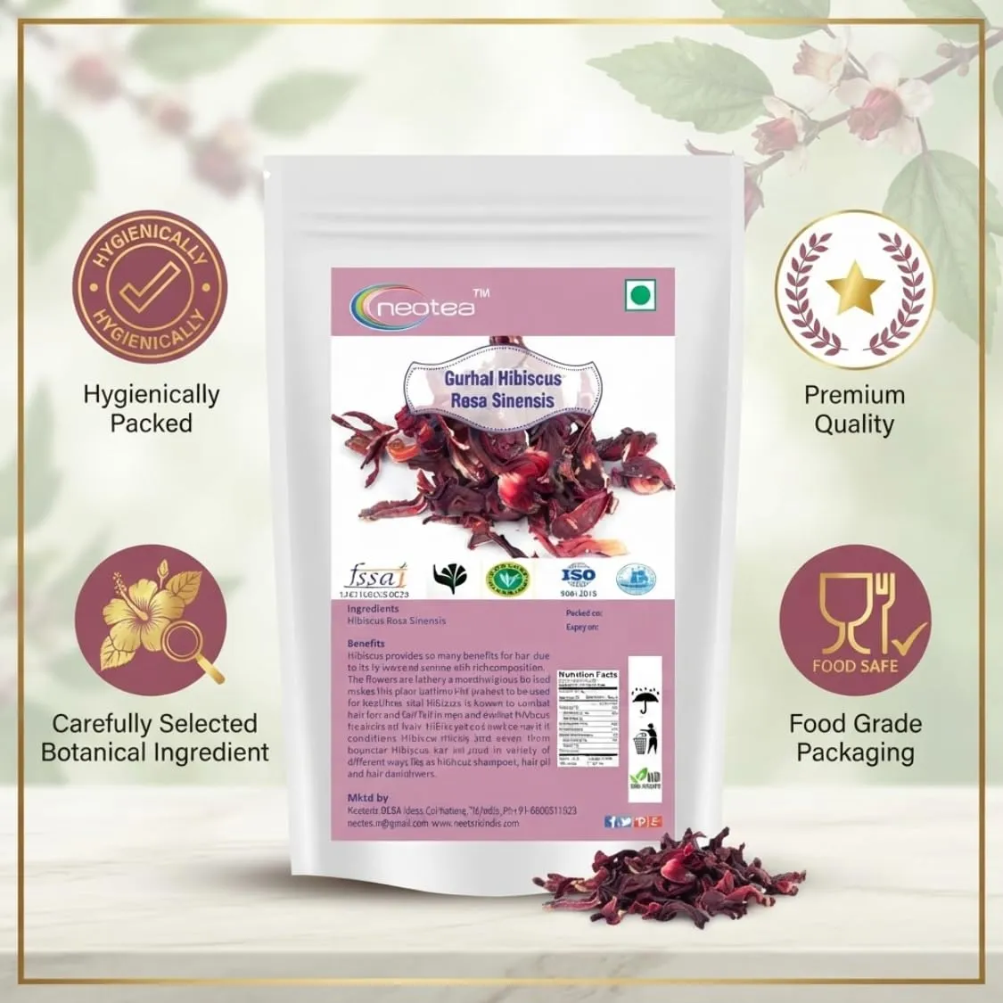 Hibiscus Rosa Raw Herbal | Dried Hibiscus Rosa Flowers | Whole Natural Hibiscus Flowers | Carefully Selected & Hygienically Packed | Traditional Herbal Ingredient
