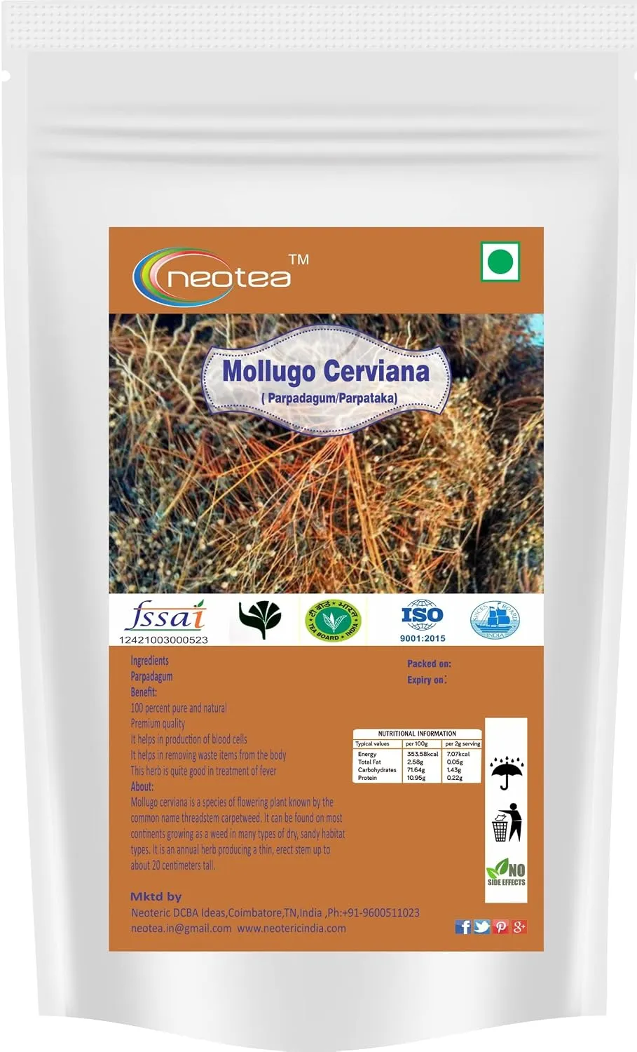 Parpadagam Raw Herbal Whole Herb | Mollungo Cervaina | Traditional Indian Herbal Ingredient | Naturally Dried Parpadagam | Unprocessed Whole Botanical Herb for Traditional Preparations | Carefully Packed