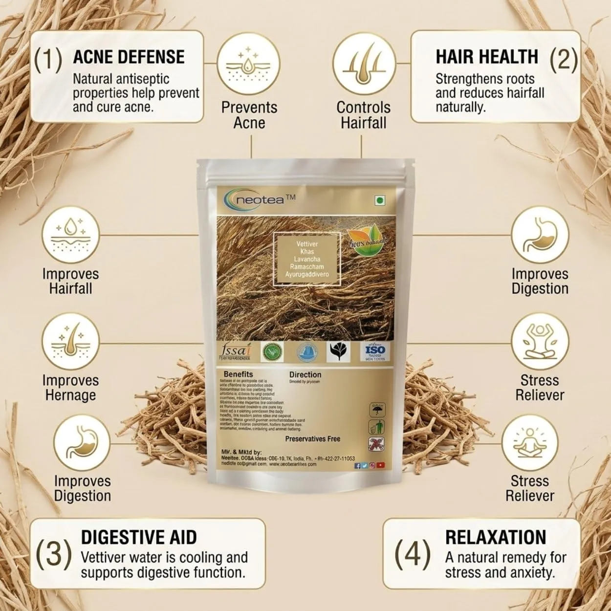 Vettiver Raw Herbal Root | Dried Vetiver Roots | Khus Khus Root | Naturally Fragrant Whole Roots | Traditional Herbal Ingredient for Home, Pooja, Aromatic Use & DIY Preparations