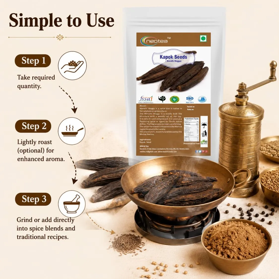 Kapok Seeds(Marathi Moggu) | Natural Dried Kapok Tree Seeds | Whole Raw Herbal Seeds | Traditionally Used Botanical Ingredient | Unprocessed Whole Seeds for Traditional and Household Use