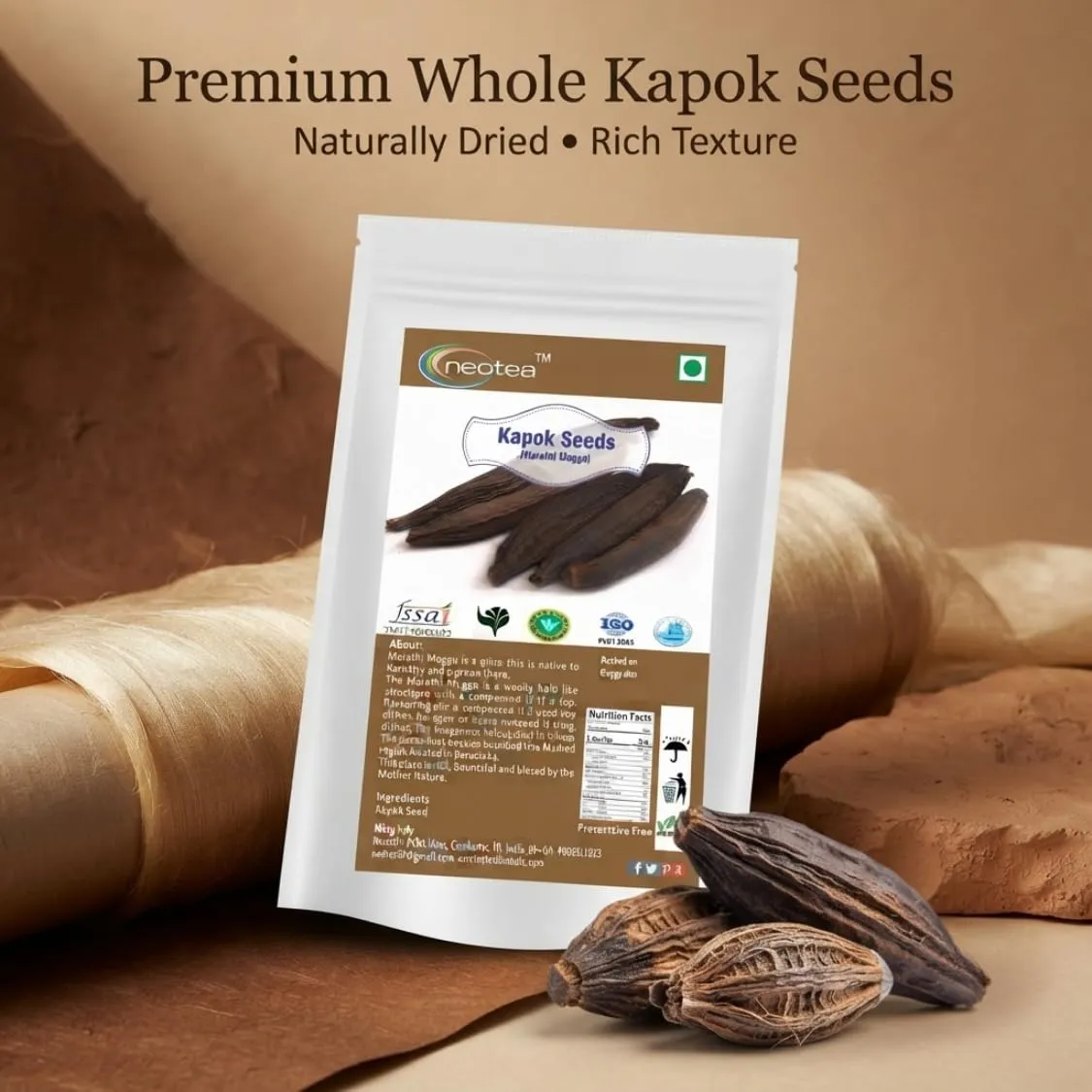 Kapok Seeds(Marathi Moggu) | Natural Dried Kapok Tree Seeds | Whole Raw Herbal Seeds | Traditionally Used Botanical Ingredient | Unprocessed Whole Seeds for Traditional and Household Use