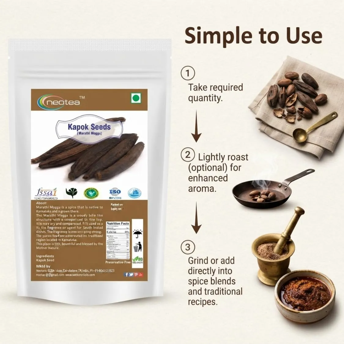 Kapok Seeds(Marathi Moggu) | Natural Dried Kapok Tree Seeds | Whole Raw Herbal Seeds | Traditionally Used Botanical Ingredient | Unprocessed Whole Seeds for Traditional and Household Use