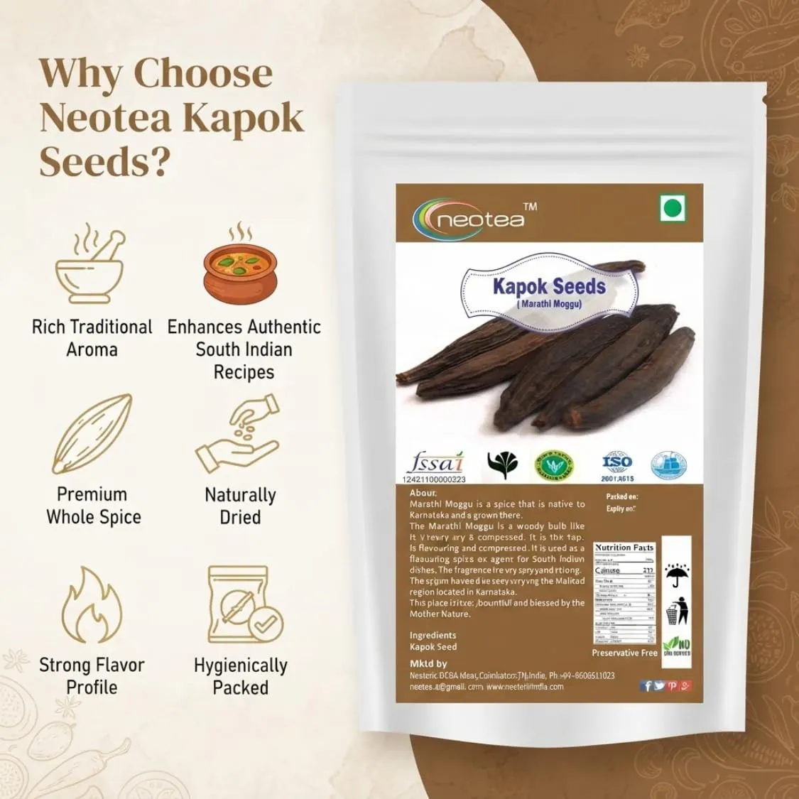 Kapok Seeds(Marathi Moggu) | Natural Dried Kapok Tree Seeds | Whole Raw Herbal Seeds | Traditionally Used Botanical Ingredient | Unprocessed Whole Seeds for Traditional and Household Use