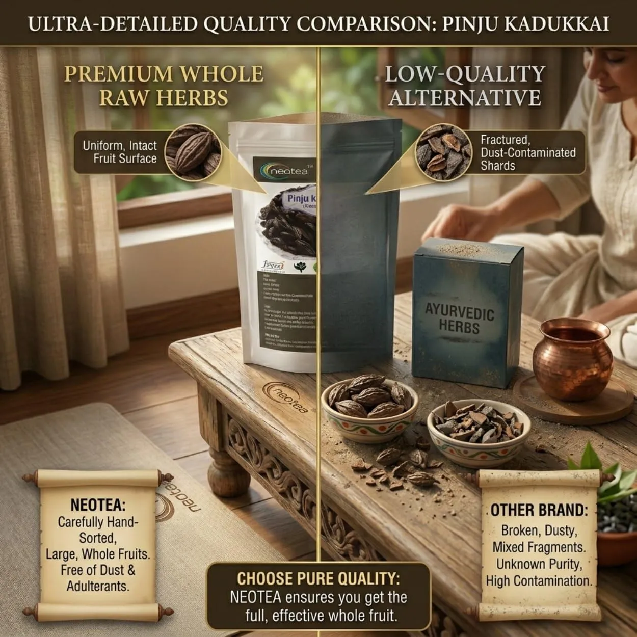 Pinju Kadukkai Raw Herbal | Whole Haritaki Fruit | Unprocessed Dried Herbal Ingredient | Traditional Indian Herb for Home Use | Natural Botanical Ingredient