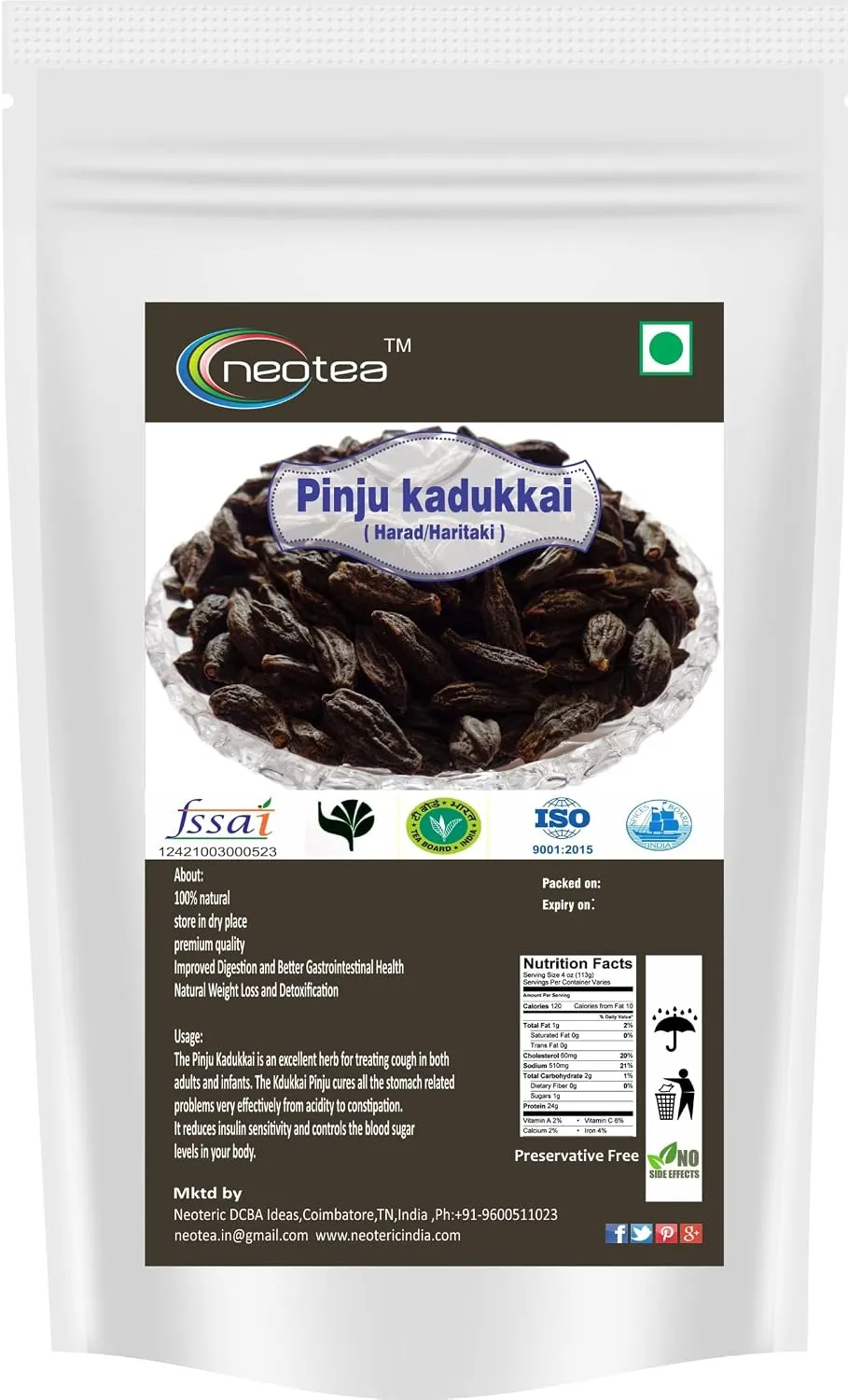 Pinju Kadukkai Raw Herbal | Whole Haritaki Fruit | Unprocessed Dried Herbal Ingredient | Traditional Indian Herb for Home Use | Natural Botanical Ingredient