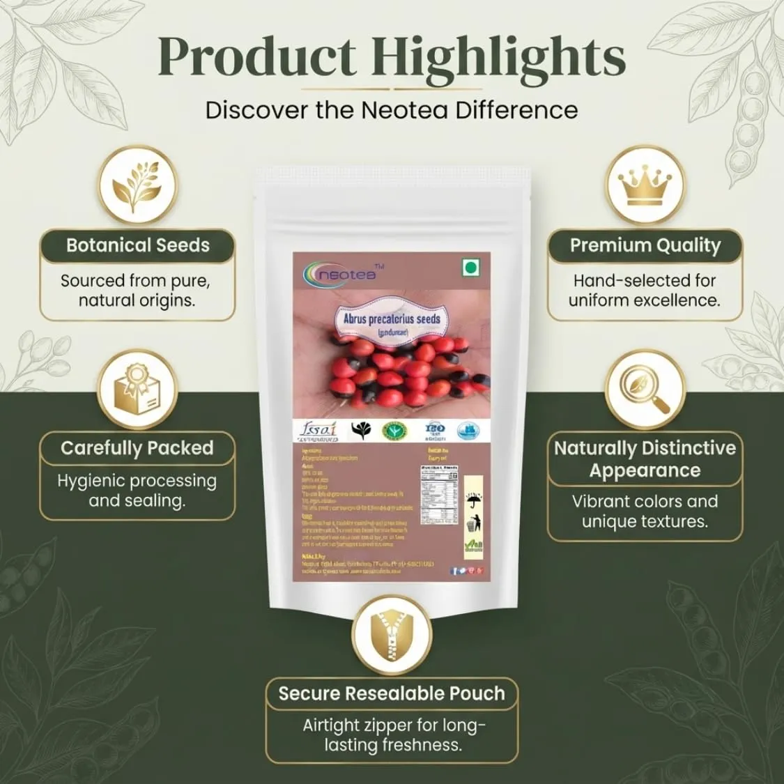 Gundumani Raw Herbal Seeds (Abrus precatorius) | Whole Natural Gundumani Seeds | Traditional Herbal Raw Ingredient | Carefully Selected & Cleaned | For Traditional & Craft Use