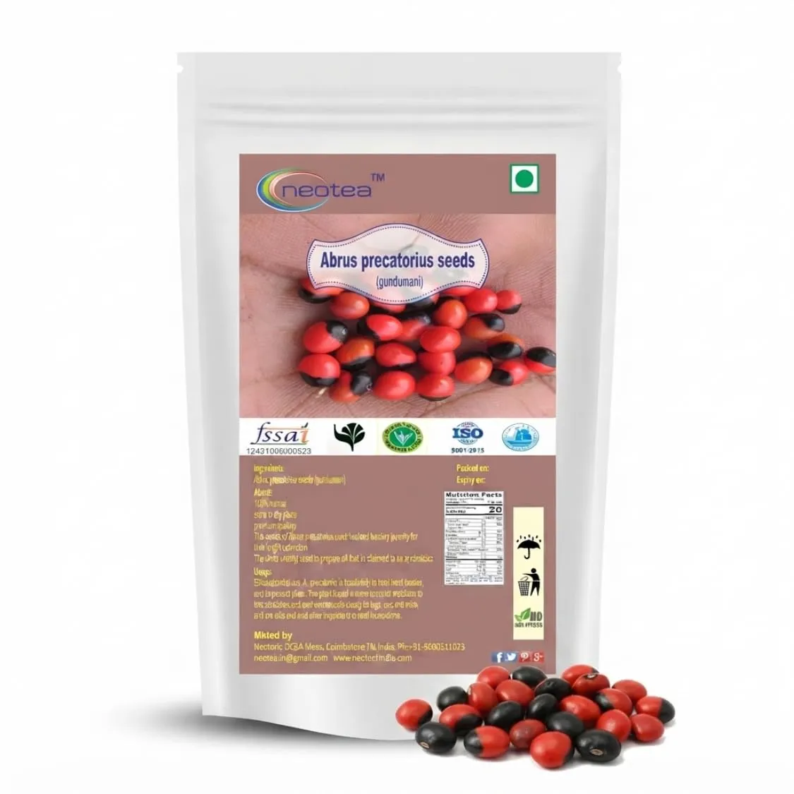 Gundumani Raw Herbal Seeds (Abrus precatorius) | Whole Natural Gundumani Seeds | Traditional Herbal Raw Ingredient | Carefully Selected & Cleaned | For Traditional & Craft Use