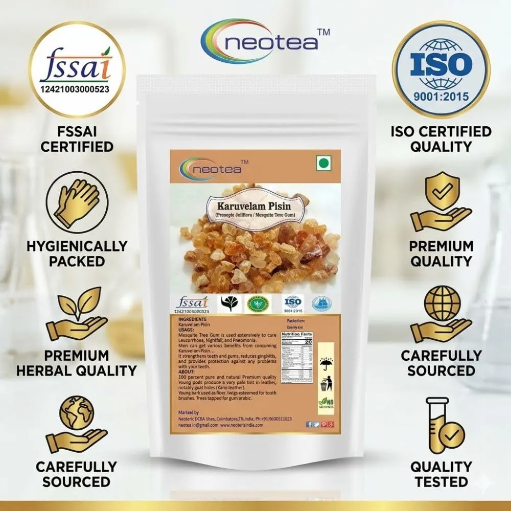 Karuvelam Pisin Raw Herbal Gum | Natural Karuvelam Tree Gum Resin | Traditional Indian Herbal Ingredient | Carefully Cleaned & Naturally Dried | Premium Raw Herb
