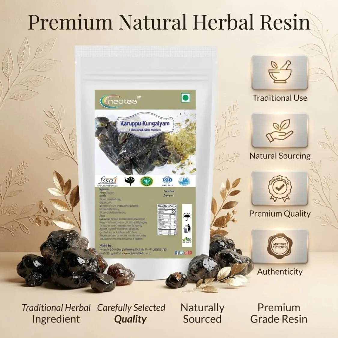 Karuppu Kungalyam Raw Herbal (Black Dried Indian Bdellium) | Traditional Indian Herbal Ingredient | Natural Whole Karuppu Kungalyam | Carefully Selected Raw Herb for Traditional Household and Herbal Practices