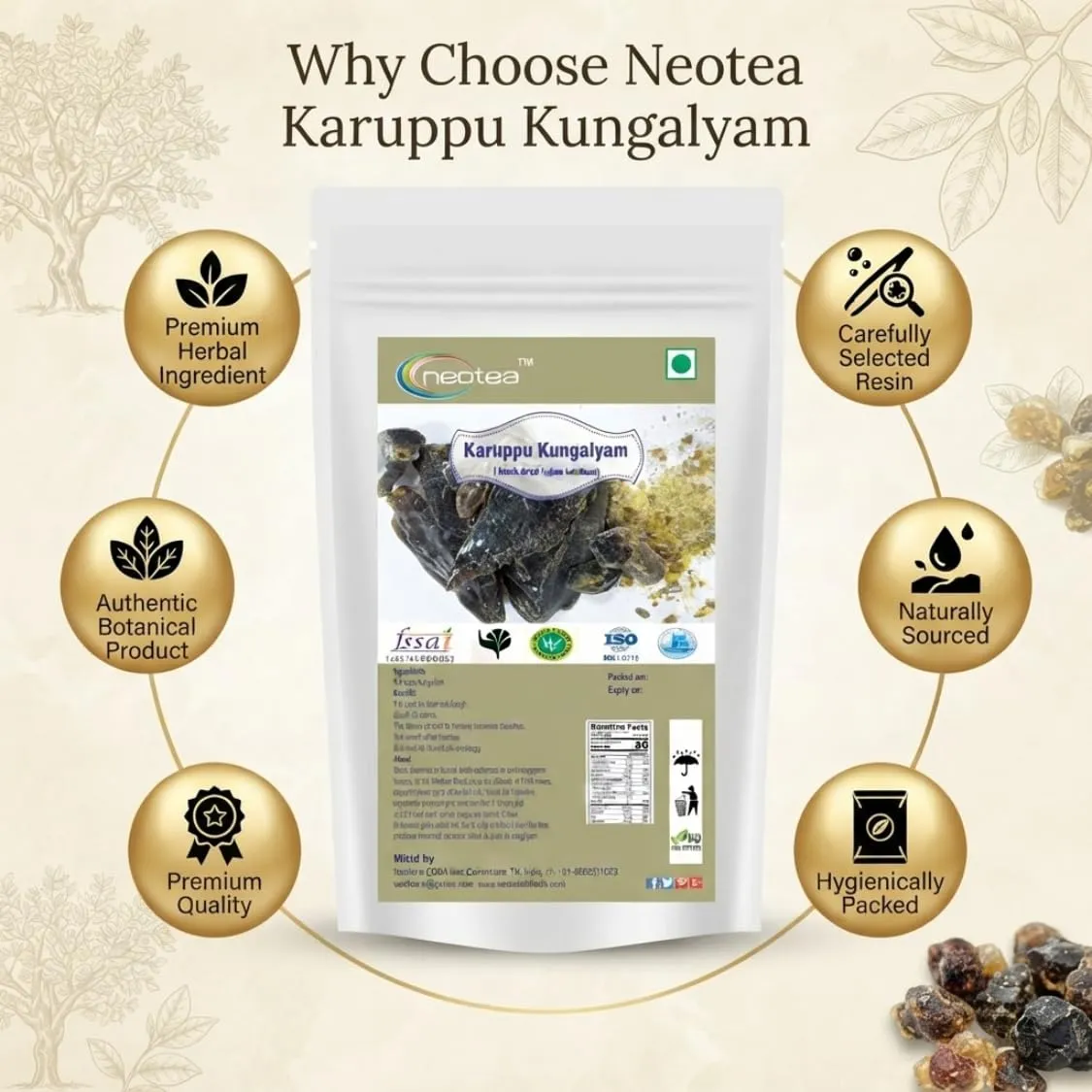Karuppu Kungalyam Raw Herbal (Black Dried Indian Bdellium) | Traditional Indian Herbal Ingredient | Natural Whole Karuppu Kungalyam | Carefully Selected Raw Herb for Traditional Household and Herbal Practices