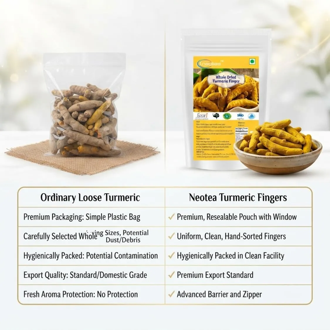 Whole Dried Turmeric Fingers | Premium Turmeric Root | Pure & Natural | Whole Dry for Cooking, Herbal Preparations & Spice Use | No Added Preservatives